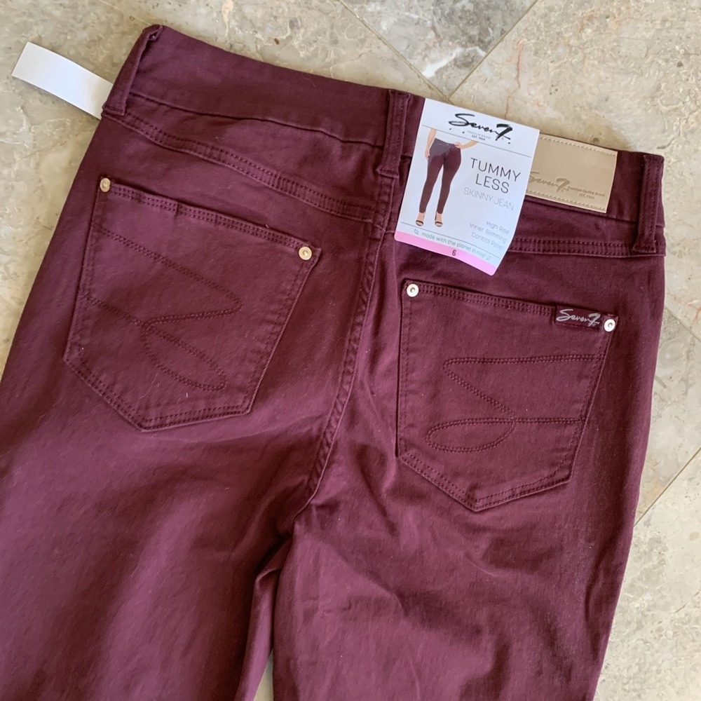 Seven7 Women's Tummyless Skinny Jean Size 6 Port Royale Burgundy‎ NWT